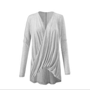 Cabi #3245 | Taylor Twist Heather Gray Long Sleeve Draped Front Knit Top